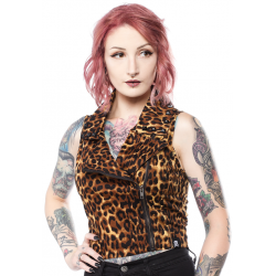 Sourpuss Studded Biker Vest Leopard