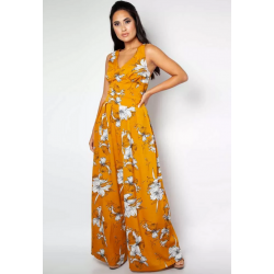 Voodoo Vixen Eden Floral Jumpsuit Mustard