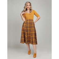 Collectif Reyna Moonhill Check Skirt Mustard