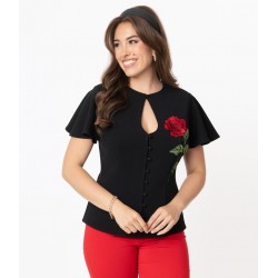 Unique Vintage Red Rose Polly Blouse