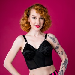 Vintage Retro Style Longline Cone Bra Black