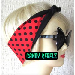 Polka Dots Red & Black Hair Tie Rockabilly