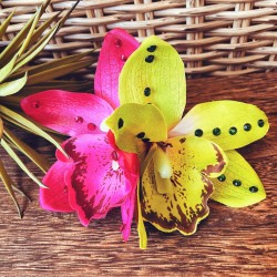 Rhinestone Gigi Pink & Green Orchid Hair Flower