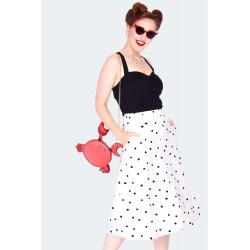 Voodoo Vixen Black & White Polka Button Skirt