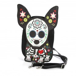 Floral Sugar Skull Dog Cross Body Bag