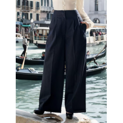 1940' Tailored Audrey Trousers Navy Stripe