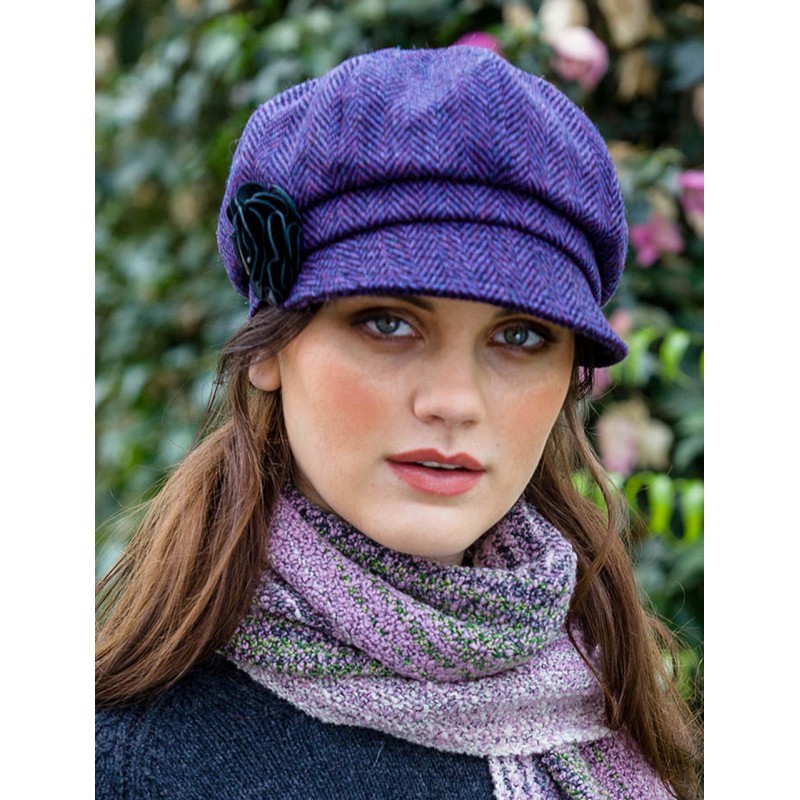 Ladies Tweed Newsboy Hat Purple