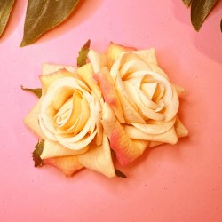 Ellen Double Rose Hair Flower Cream
