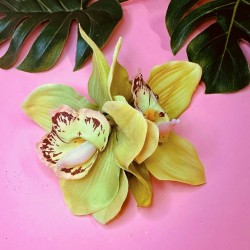 Ginger Double Green Orchid Hair Flower