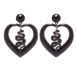 Snake Rose Heart Earrings Black