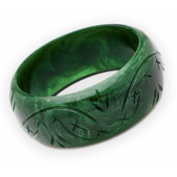 Wide Carved Deep Green Bangle